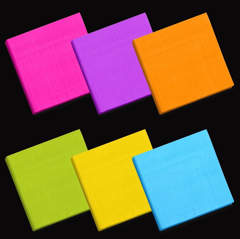 Resinta 120 Pieces Cocktail Napkin Neon Napkins Beverage Luncheon Paper Napkins 2 Ply for Party Favors, 6 Colors - Image 3